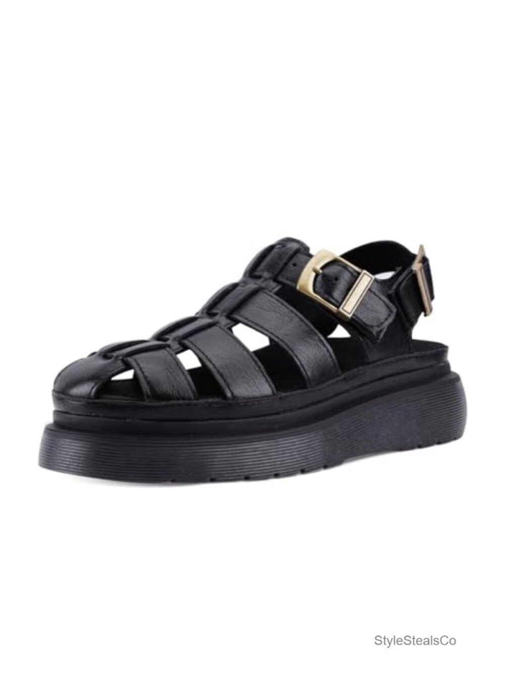 Platform Fisherman Sandals PU Leather Closed Toe Double Buckle Chunky